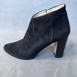 Manolo Blahnik Booties Womens 37 7 Black Brusta Suede 3" Block Heel Ankle Shoes‎